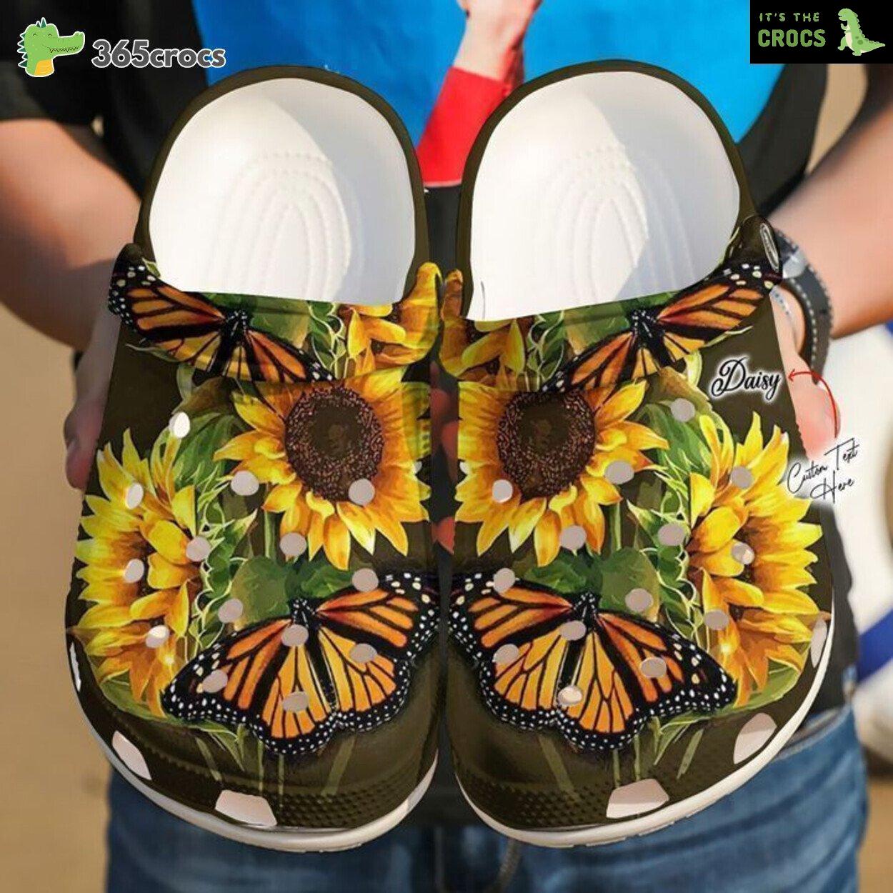 Dive into Bohemian Charm Butterfly Meets Sunflower Hippie Clog Design Footwear