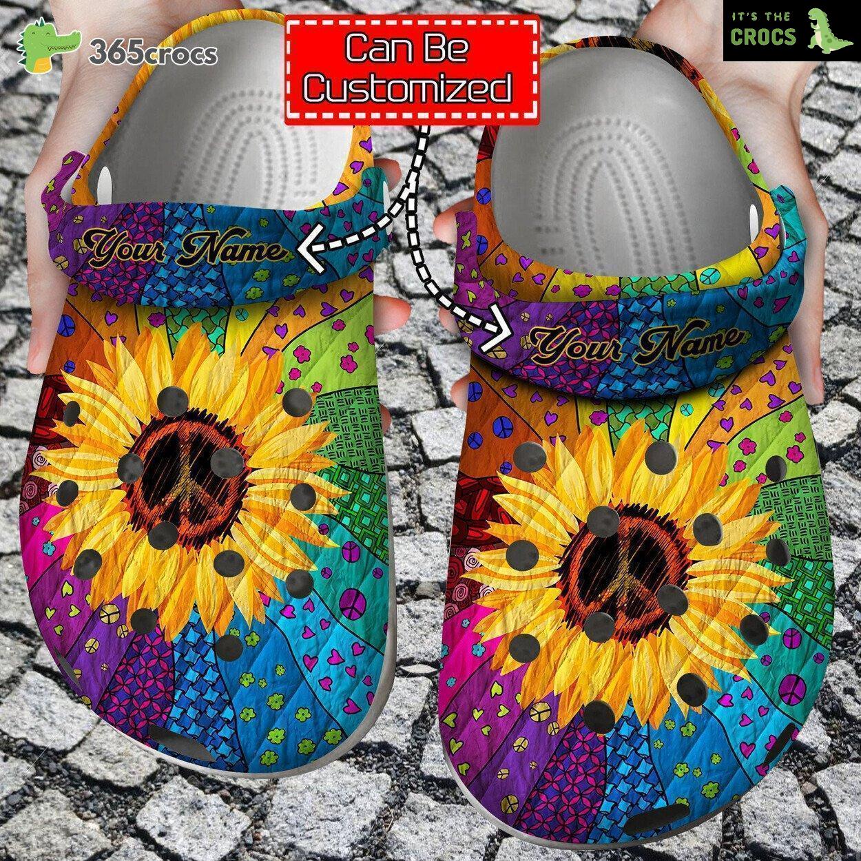 Dive into Bohemian Fields Unique Sunflower Hippie Inspired Comfort Clog Shoes