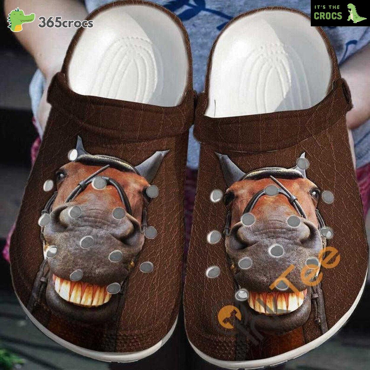 Dive into Equine Humor Unique Funny Horse Artistry Inspired Clog Footwear