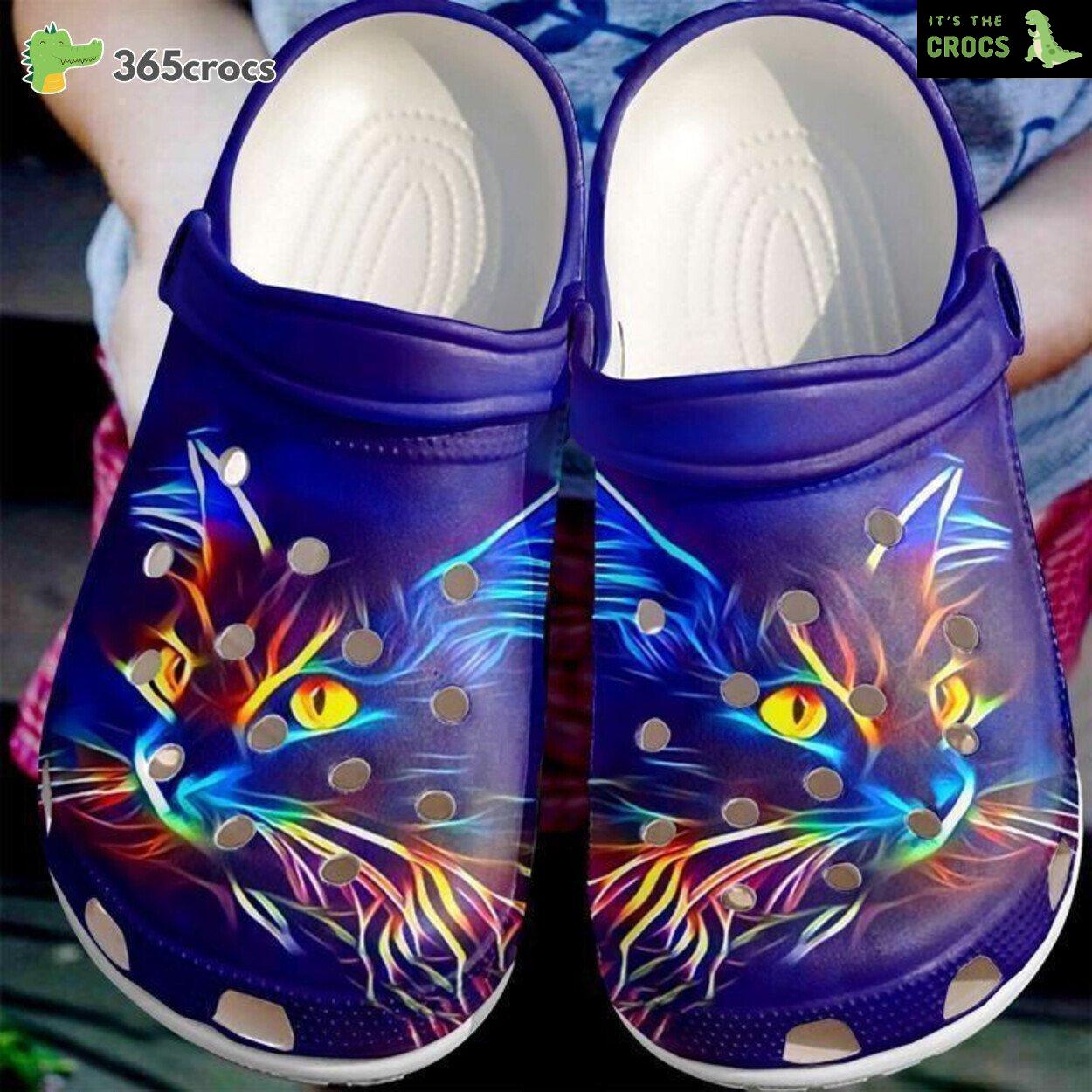 Dive into Feline Mystique Neon Themed Cat Inspiration Classic Clog Shoes