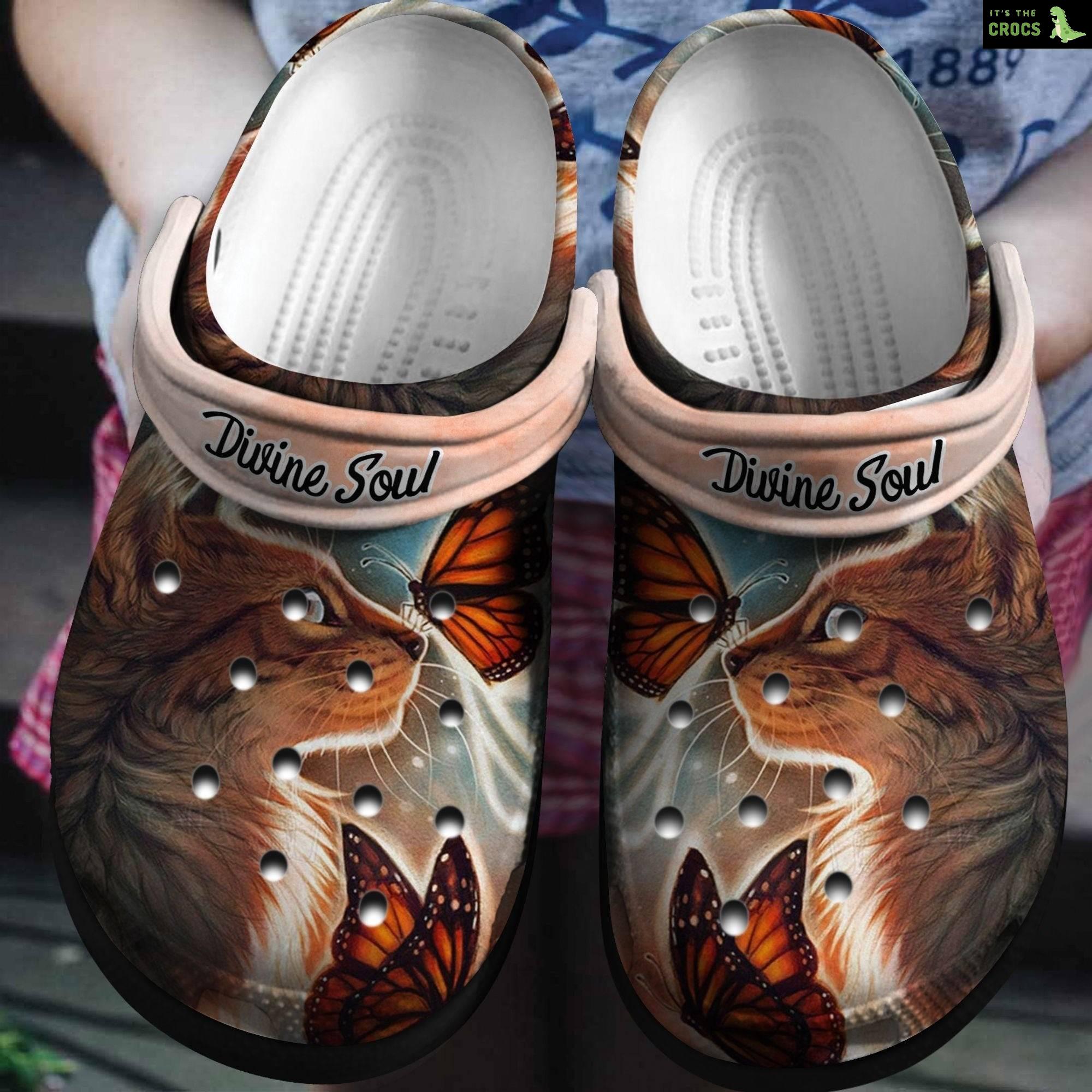 Divine Soul Cat And Butterfly Shoes Crocs Clog Gift