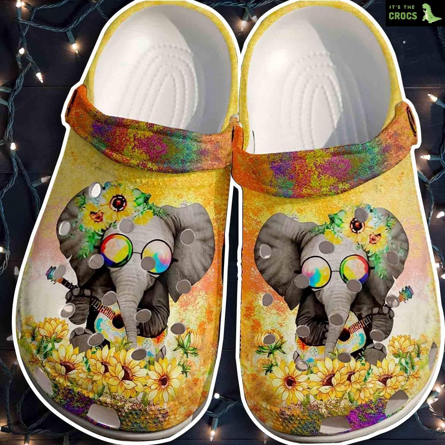 Elephant Hippie Sunflower Outdoor Croc Shoes – Colorful Shoes Gifts For Son Daughter