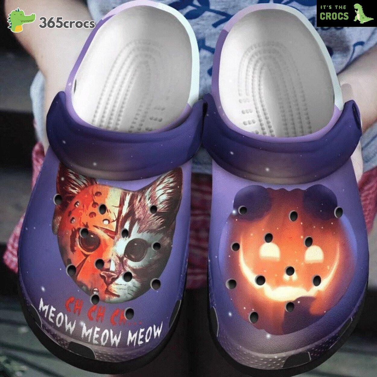 Embrace Mystery Meow Cat Jason Voorhees Inspired Unique Clog Design