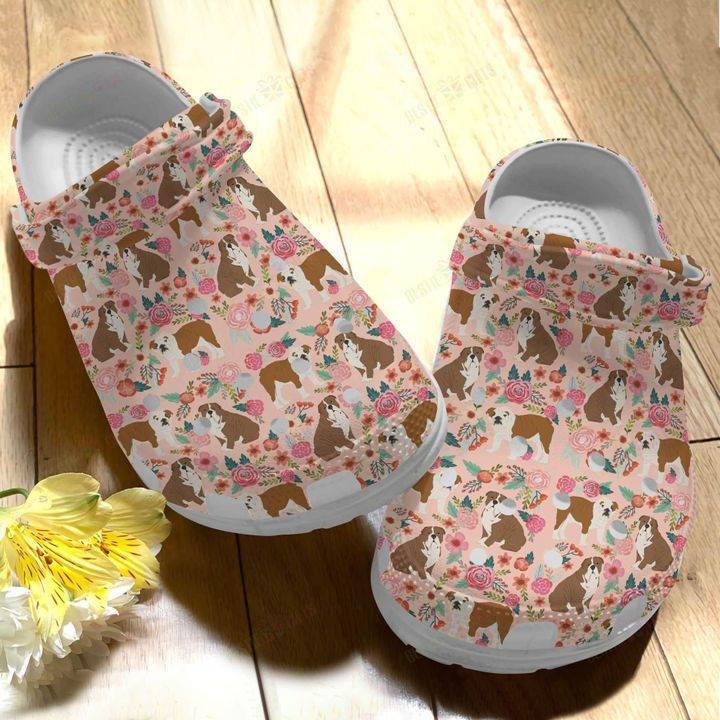 English Bulldog Floral Background Crocs Classic Clogs Shoes