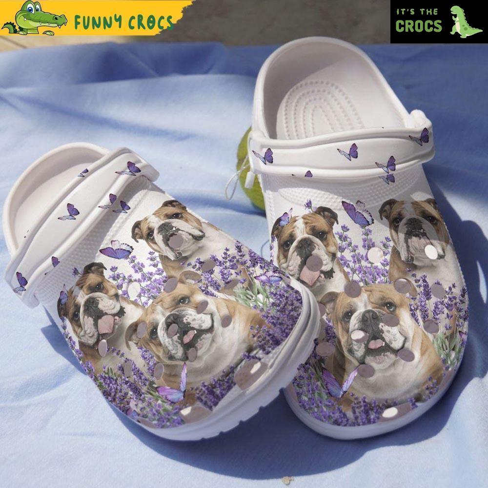 English Bulldog Purple Flowers And Butterflies Dog Crocs