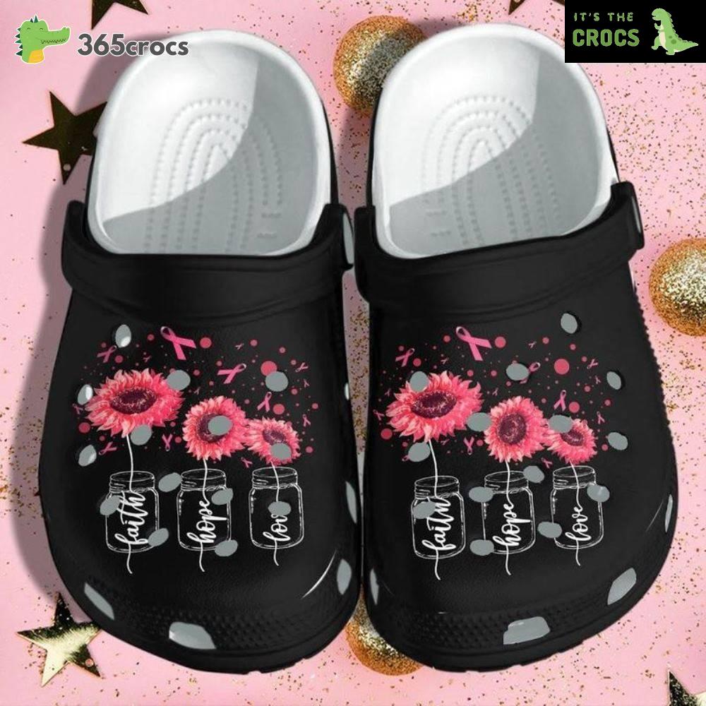 Faith Hope Love Sunflower Pinky Shoes Croc Breast Cancer Awareness Great Couple Crocs Clog Shoes