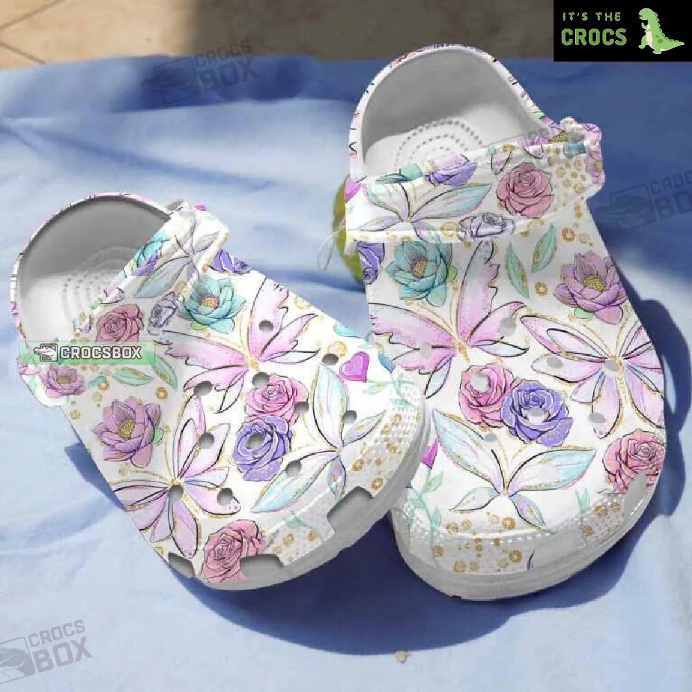 Floral Butterfly Drawing Crocs Shoes