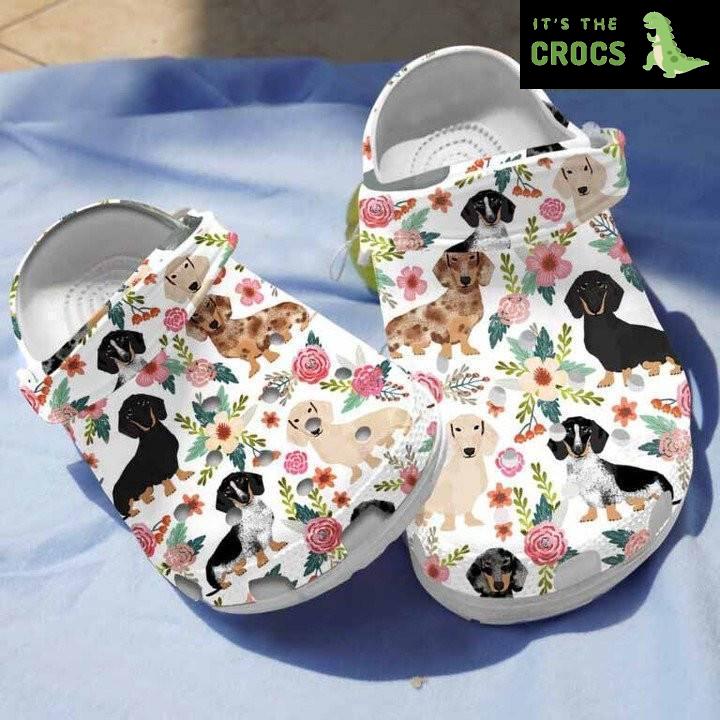 Floral Dachshund Dog Clogs Crocs Shoes
