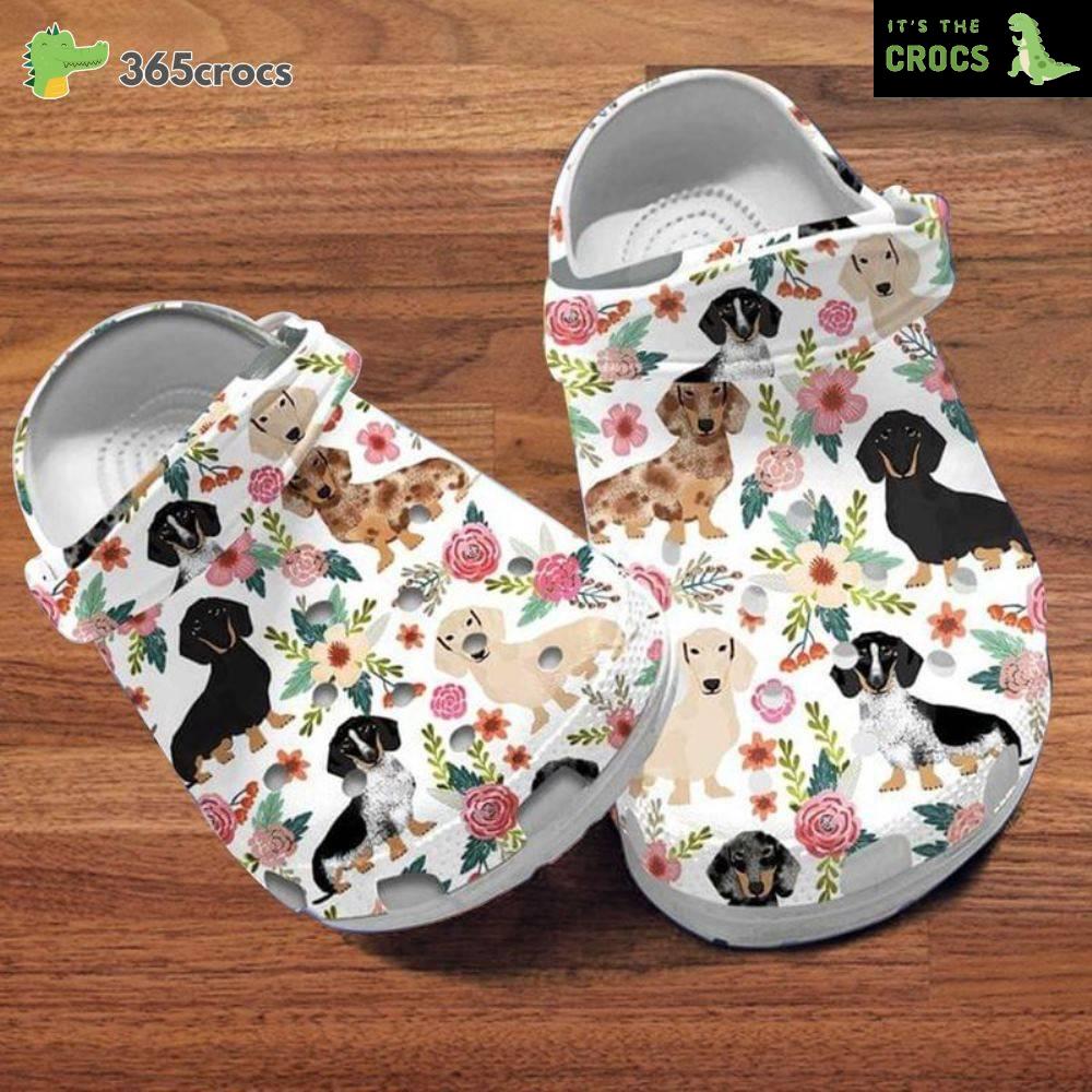Floral Dachshund Slippers Dachshund Flowers Pattern Dog Mom Gift Crocs Clog Shoes