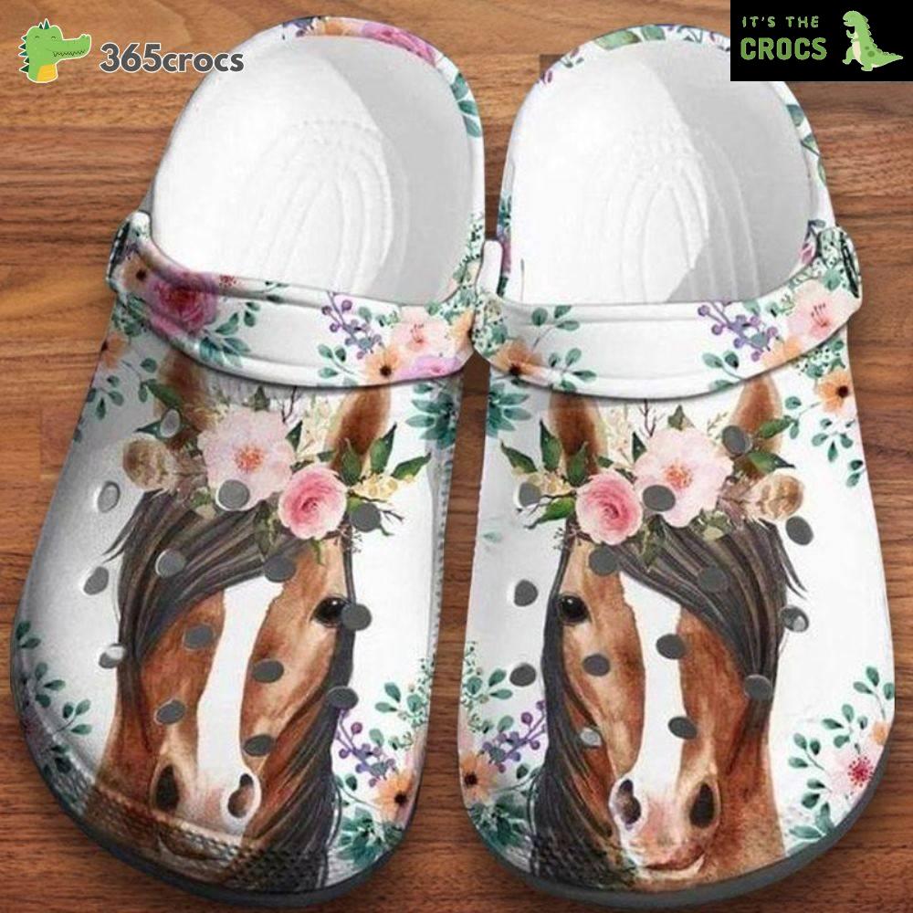 Floral Horse Printeds Cowboy Cowgirl Horses Lovers Crocs Clog Shoes