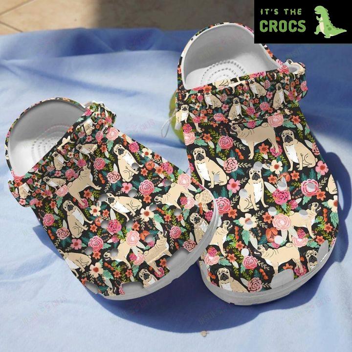Floral Pug Crocs Classic Clogs Shoes