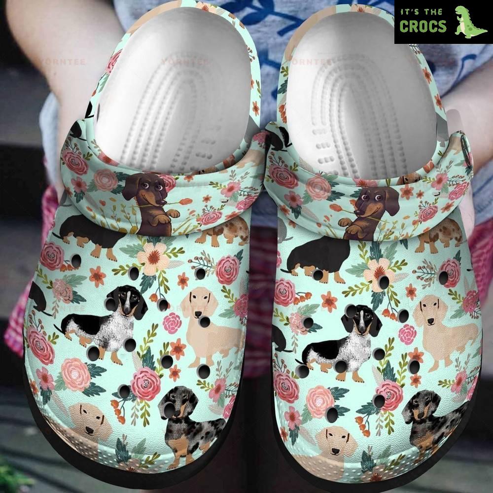 Flower Dachshund Tropical Gift For Lover Rubber clog Crocs Shoes