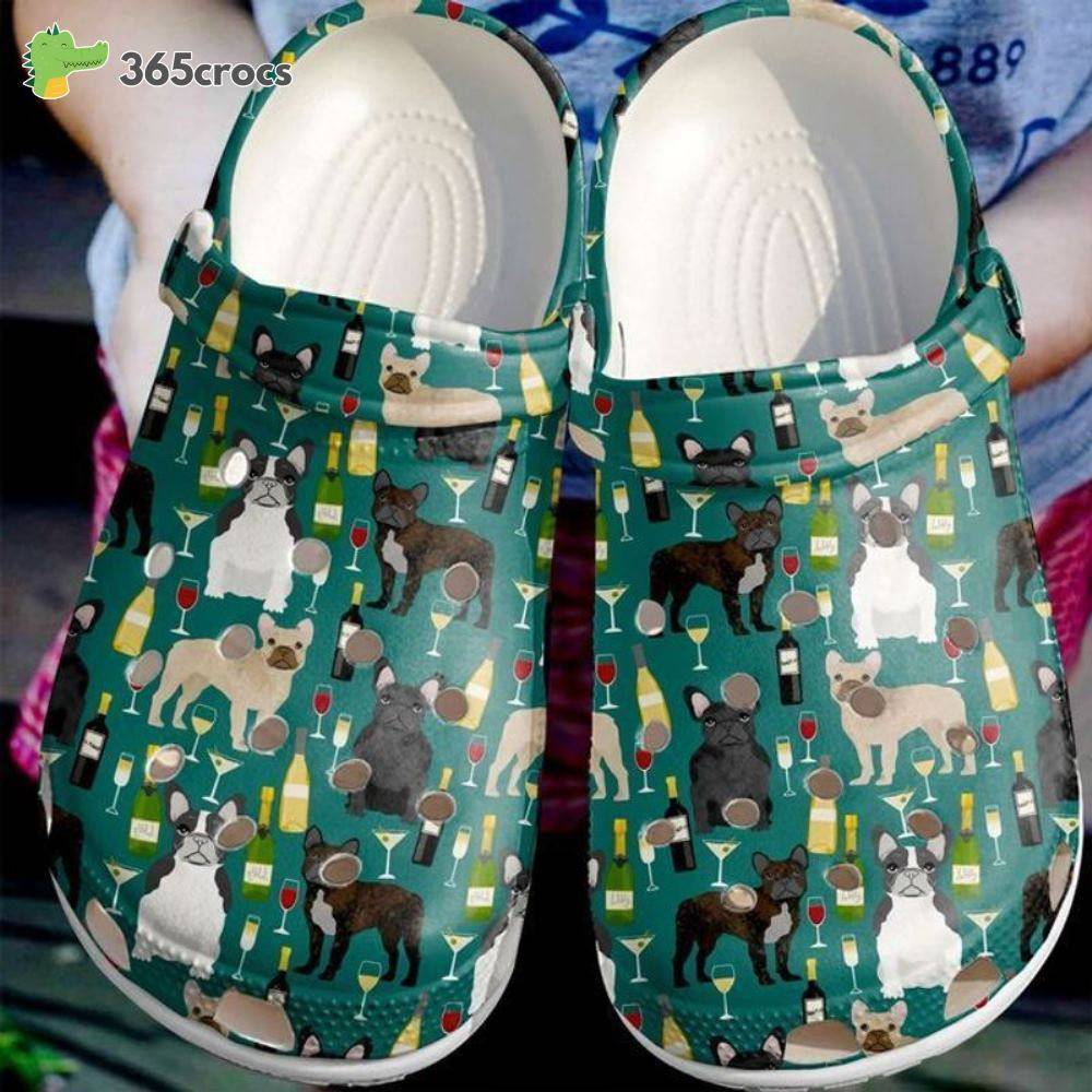 French Bulldog And Wine Croc Lovely Frenchie French Bulldog Lovers Crocs Clog Shoes