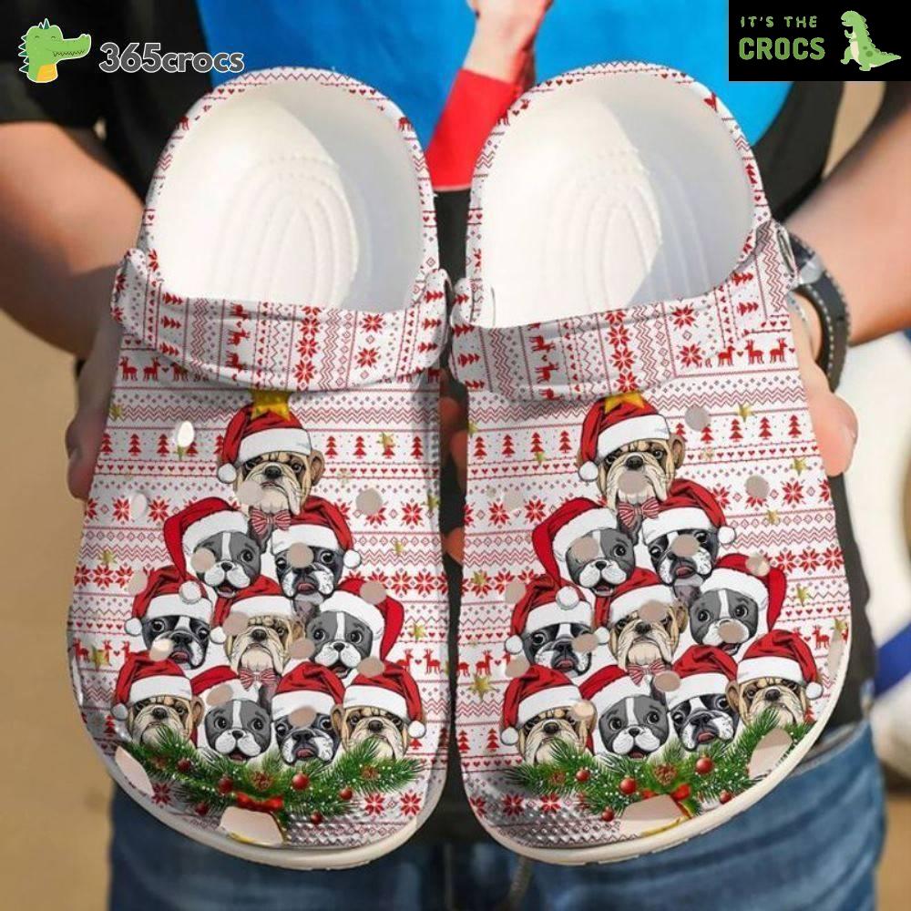 French Bulldog Puppies Poinsettia Merry Christmas For Dog Lovers Crocs Clog Shoes