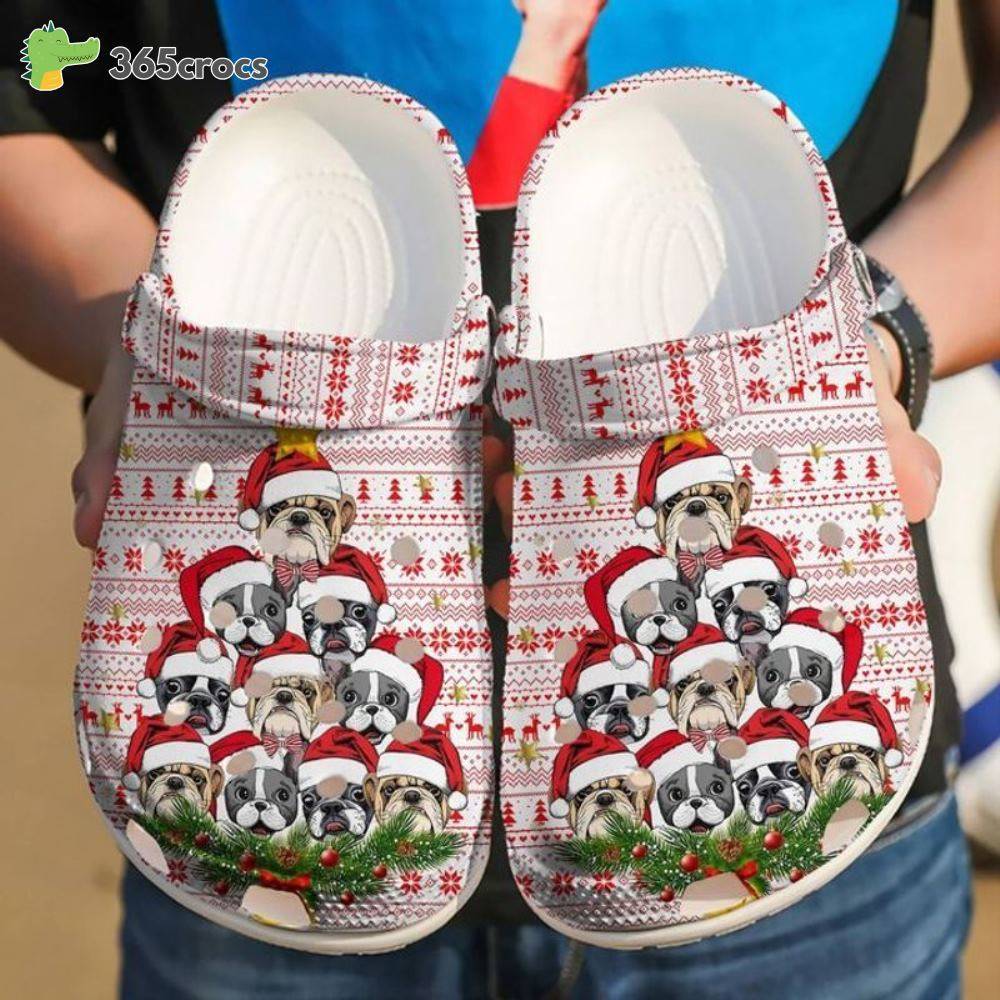 French Bulldog Puppies Poinsettia Merry Christmas For Dog Lovers Crocs Clog Shoes