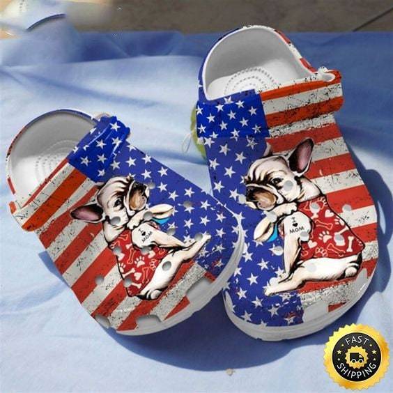 French Bulldog Puppy I Love Moms Mother’s Day 4Th Of July Gift Crocs Clog Shoes