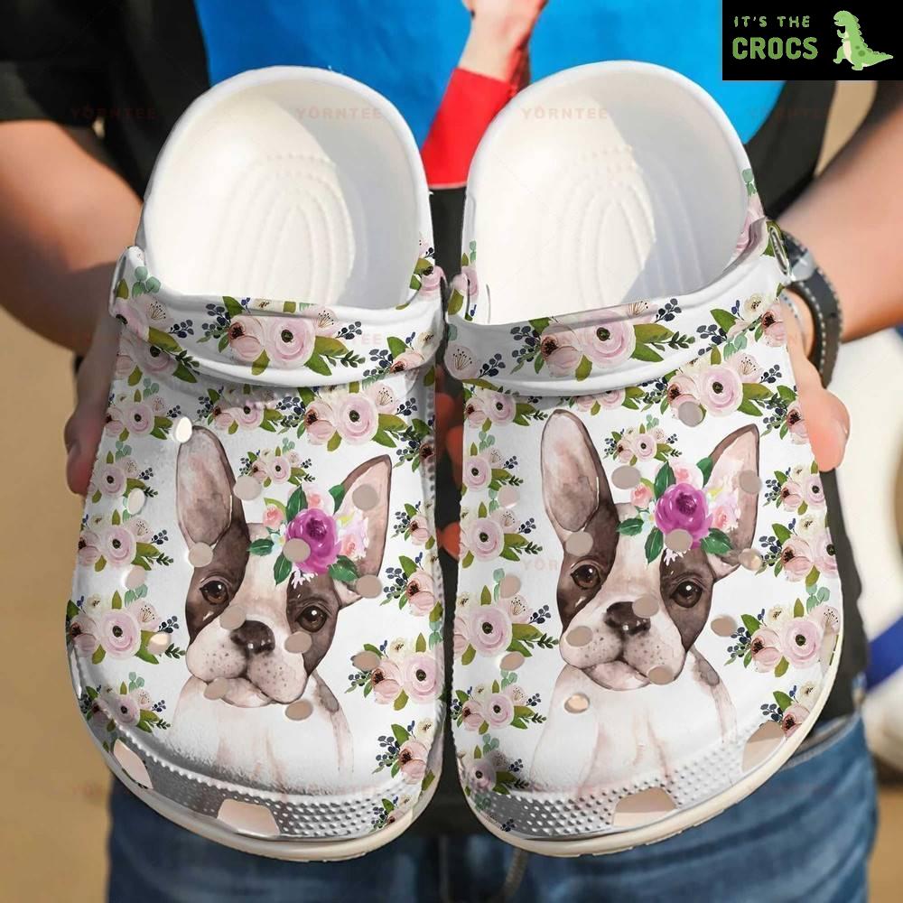 French Bulldog Sun Flower Gift For Lover Rubber clog Crocs Shoes
