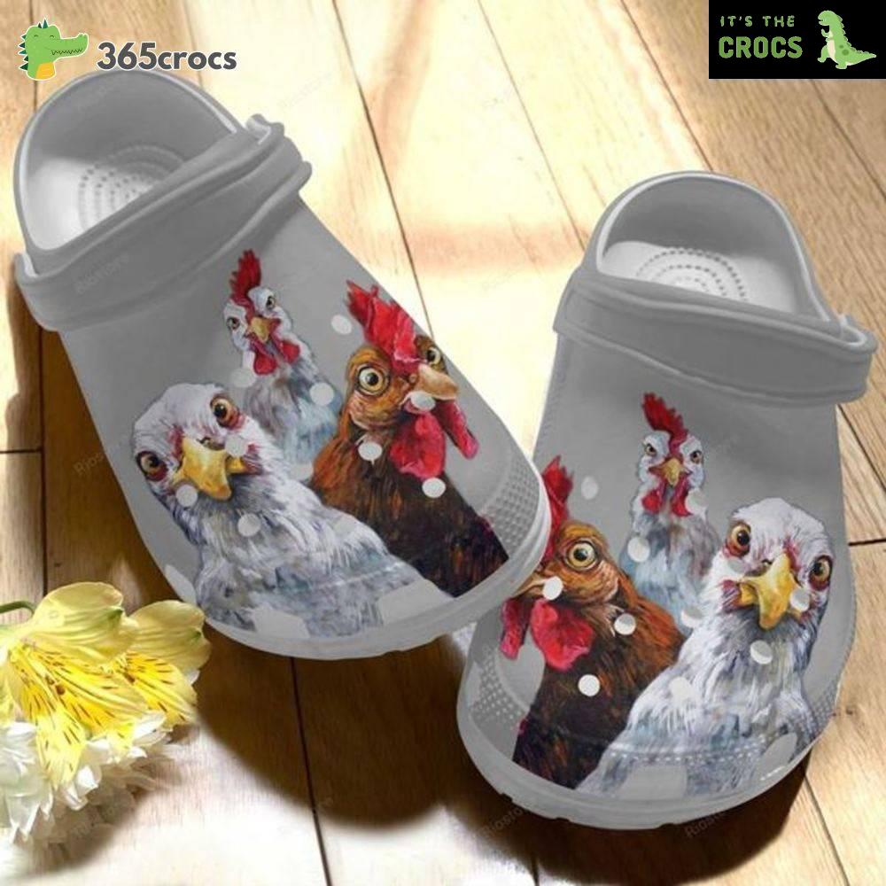 Funny Trio Chicken Croc Shoes Chickens Shoes Chicken Farm Funny Moment Picture Crocs Clog Shoes