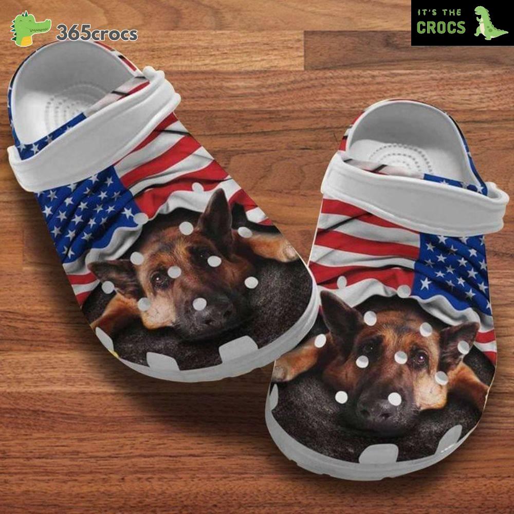 German Shepherd Puppy American Patriot 4Th Of July For Dog Lovers Crocs Clog Shoes