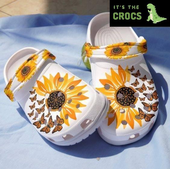 Gift For Sunflower And Butterfly Lover Clog Slippers