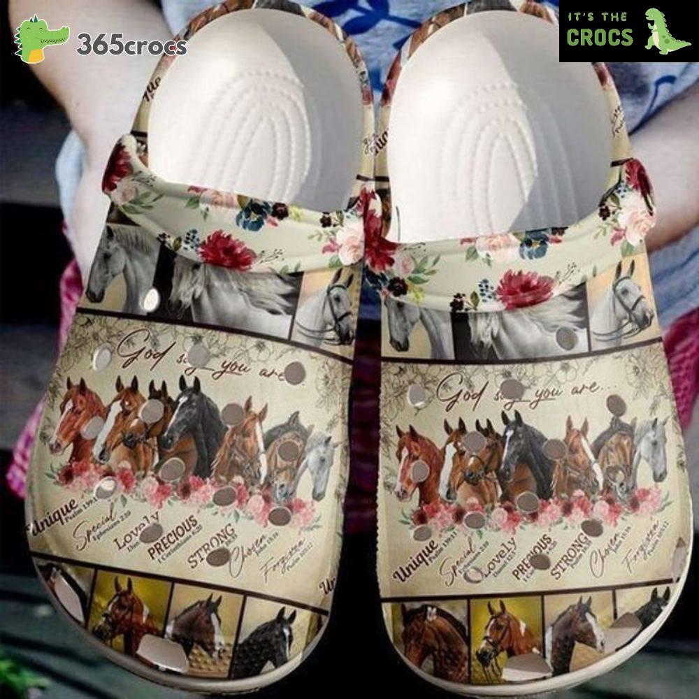 God Says You Are Classic Clogs Shoes Horse 3D Print Croc Water Shoes Wild Animals Lovers Flowers Crocs Clog Shoes