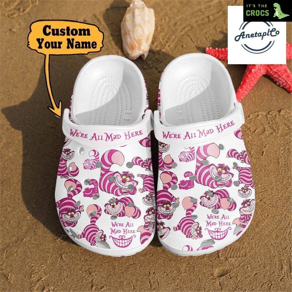 Halloween Cheshire Cat Custom Crocs All Mad Here Women Disney Clogs Shoes