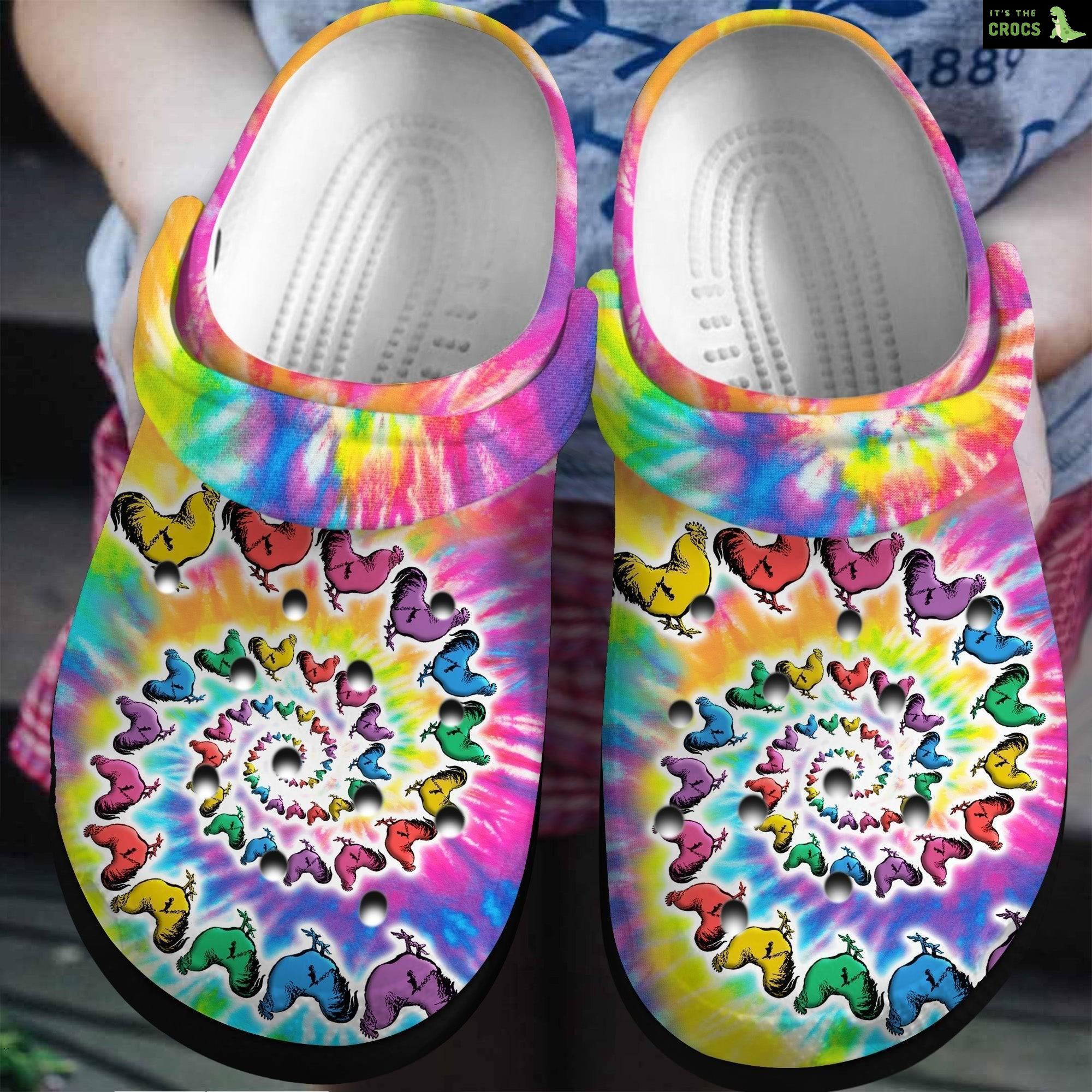 Hippie Chicken Tie Dye Crocs Shoes clogs Gifts For Male Female