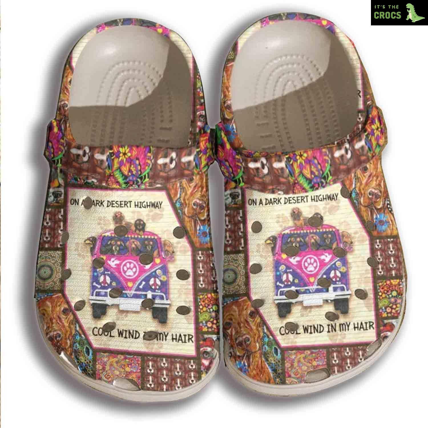Hippie Dachshund Croc Shoes Men Women – Dog Bus On Highway Shoes Crocbland Clog Gifts For Son Daughter