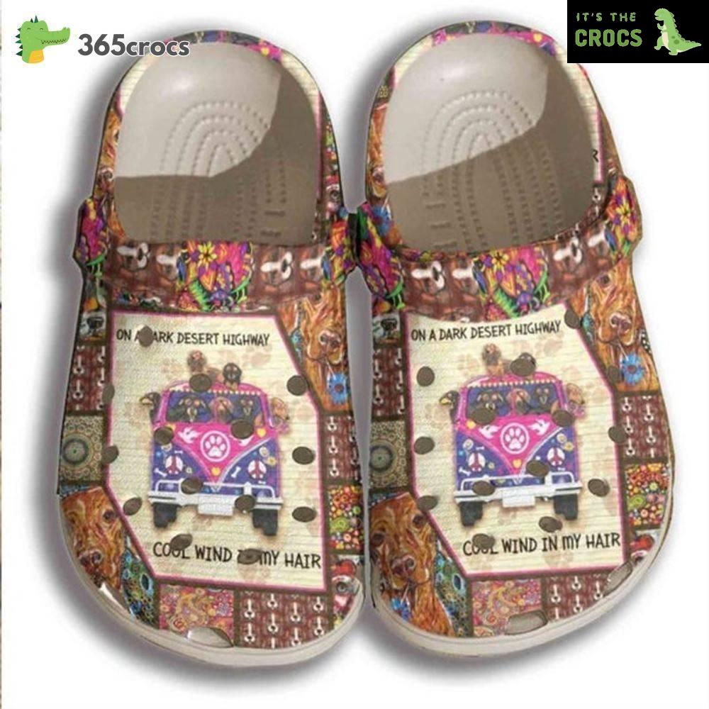 Hippie Dachshund Dog Bus On Highway Cool Wind In My Hair Dachshund Lovers Crocs Clog Shoes