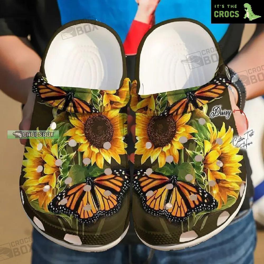 Hippie Personalized Butterfly Sunflower Crocs Shoes