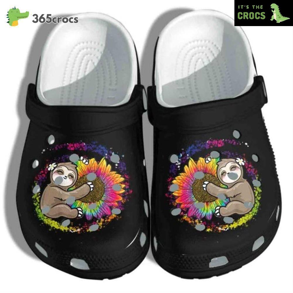 Hippie Sloth Tie Dye Sunflower Happy Hippie Day For Sloth Lovers Crocs Clog Shoes