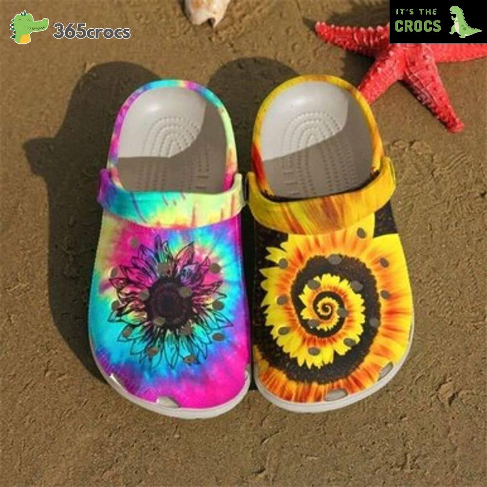 Hippie Style Classic Clogs Shoes Sunflowers Holographic Color Croc Water Shoes Sunflowers Crocs Clog Shoes