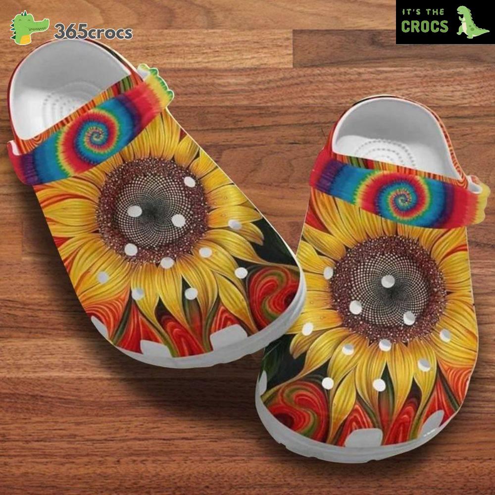 Hippie Sunflower Band Clog, Sunflowers, Gift For Daughter Crocs Clog Shoes