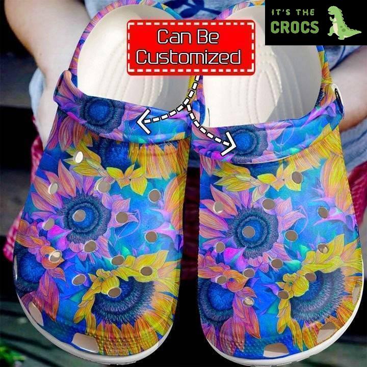 Hippie Sunflower Colorful Crocs Clog Shoes Hippie Crocs