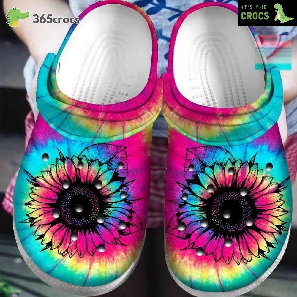 Hippie Sunflower Tie Dye Crocs Clog Shoes