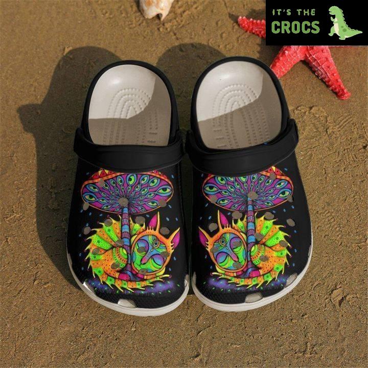 Hippie Trippie Cat And Mushroom Crocs Classic Clogs Shoes