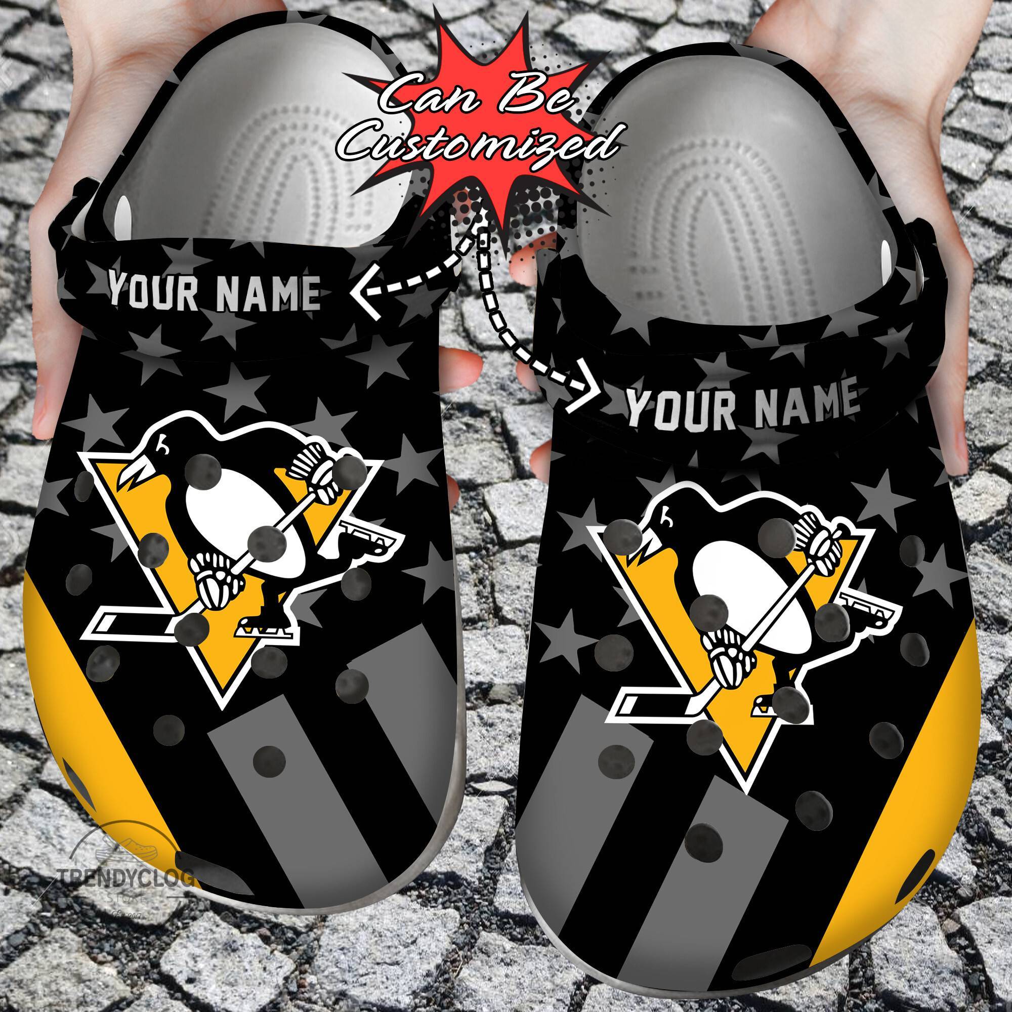 Hockey Crocs Personalized PPenguins Star Flag Clog Shoes