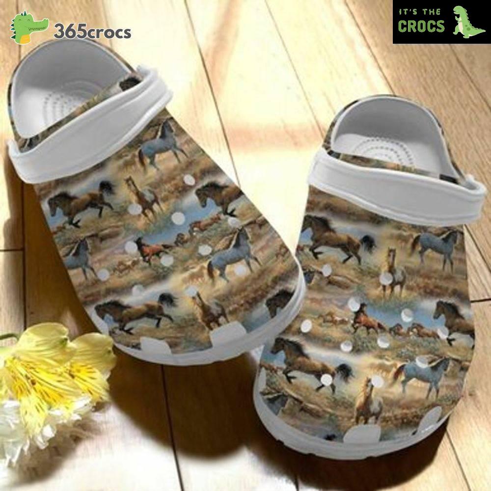 Horse 3D Print Classic Clogs Shoes Wild Animals Lovers Idea Cute Croc Water Shoes Horse Crocs Clog Shoes