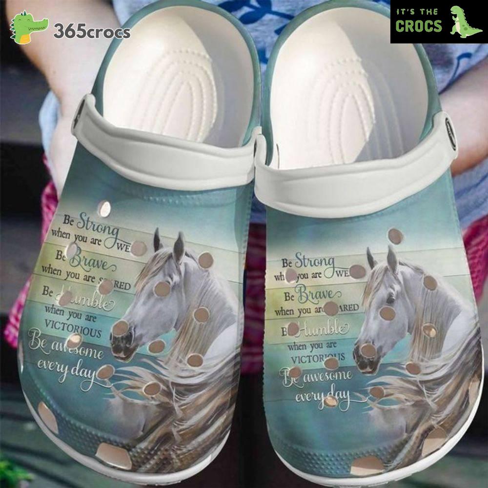 Horse Be Awesome Everyday Croc, White Horse Classic Clog, Horse Croc, For Daughter For Son Crocs Clog Shoes