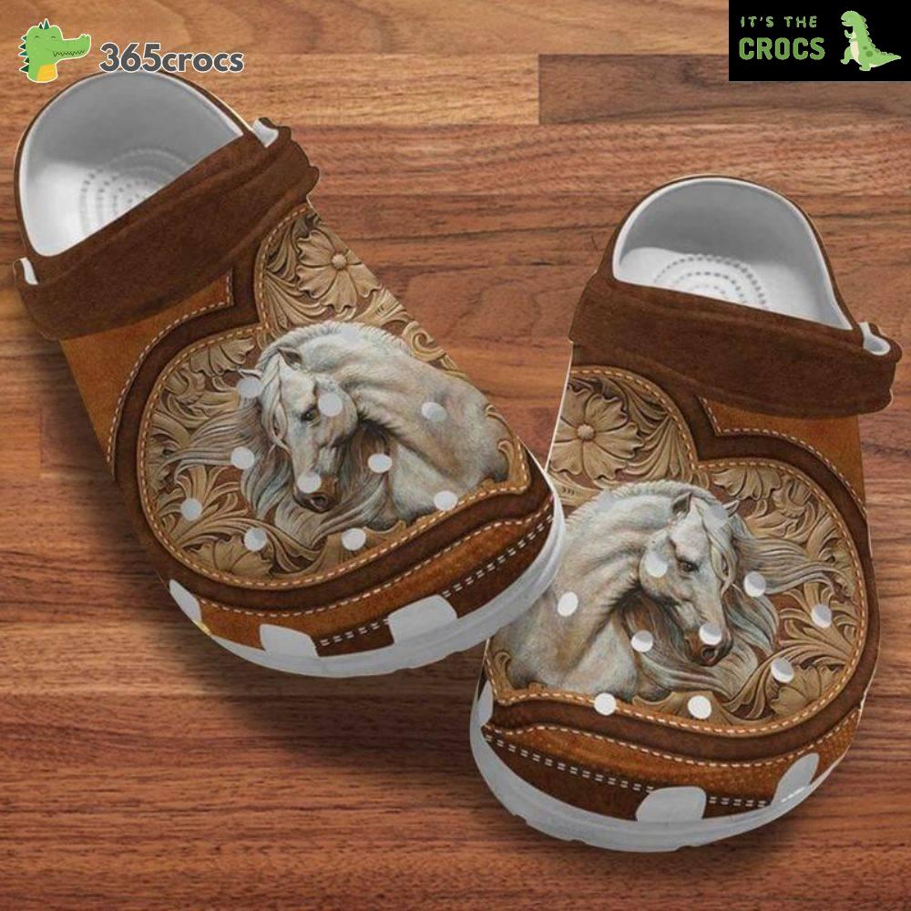 Horse Embossed Classic Clog, White Horse Band Clog, Gift For Daddy Crocs Clog Shoes