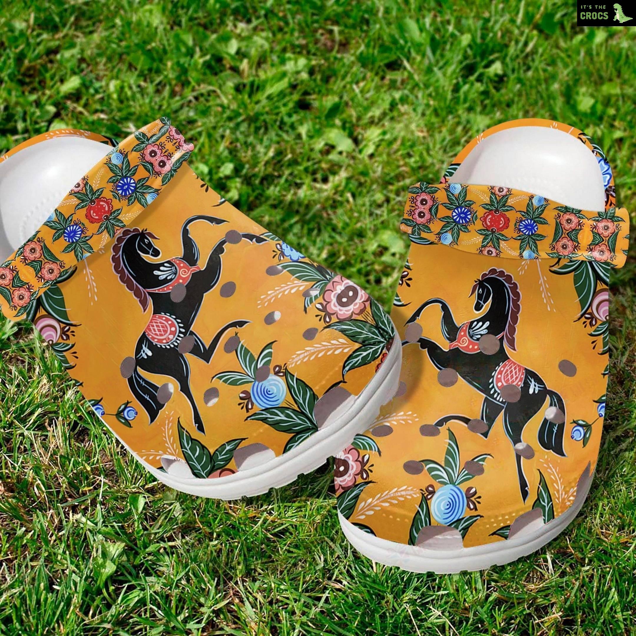 Horse Flower Crocs Classic Clogs for Equestrian Lovers