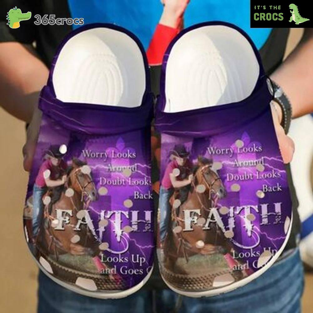 Horse Girl Motivation Purple Clogs Worry Looks Around Doubt Look Back Faith Look Up Crocs Clog Shoes