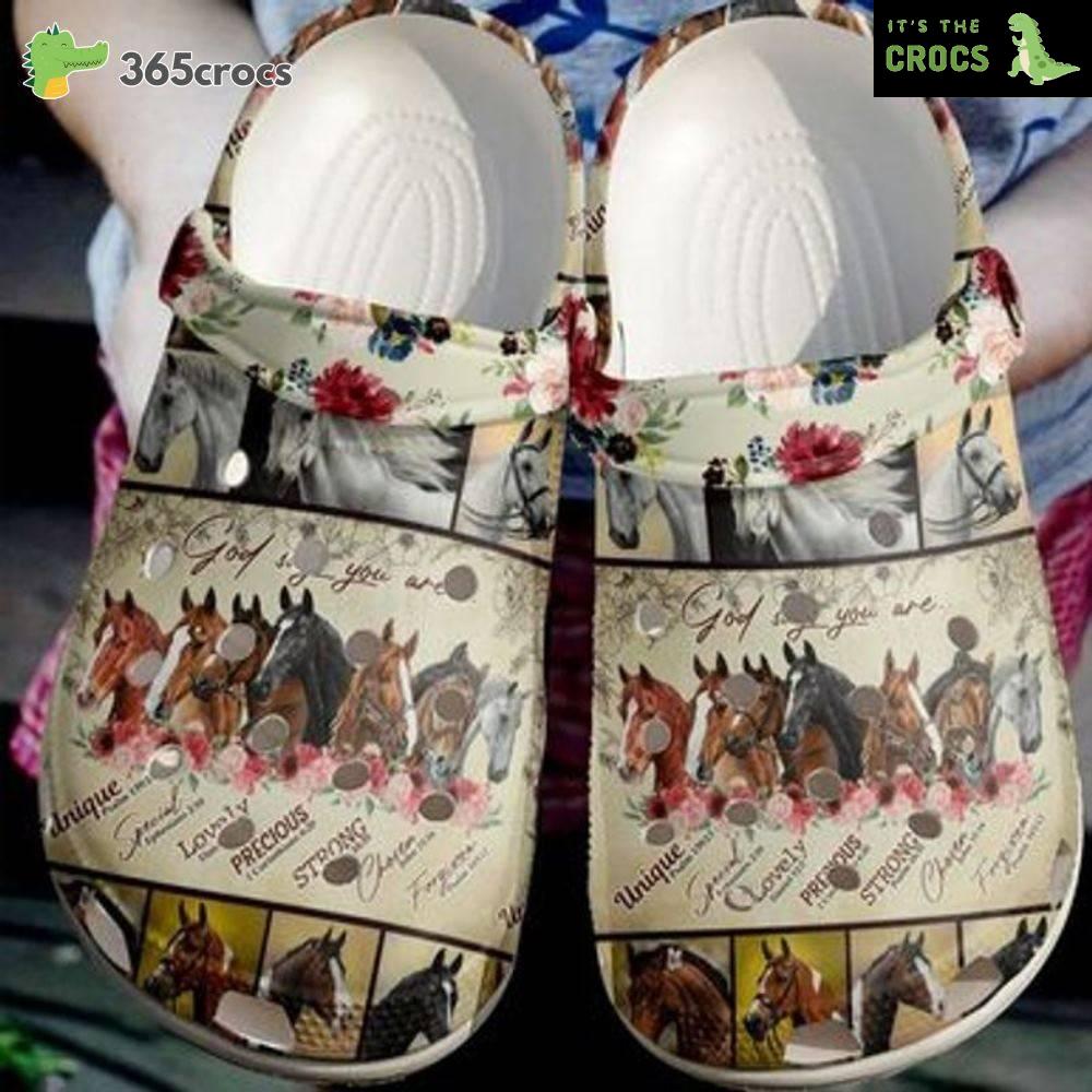 Horse God Say You Are Classic Clogs Shoes Flowers Croc 3D Print Horse Water Shoes Floral Crocs Clog Shoes