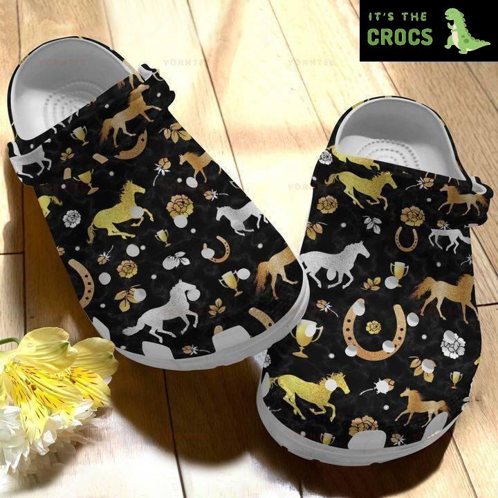 Horse Golden Silver Gift For Lover Rubber clog Crocs Shoes