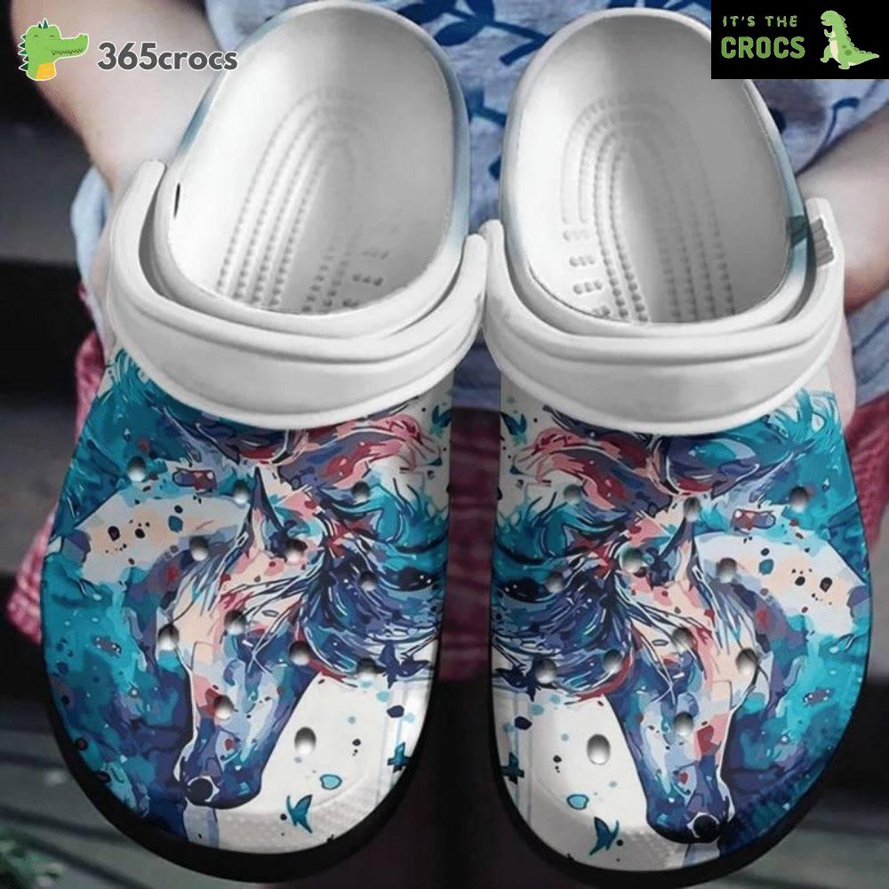 Horse Head Watercolor Classic Clogs Shoes Horse Lovers Croc Water Shoes Wild Horse Wild Animals Crocs Clog Shoes