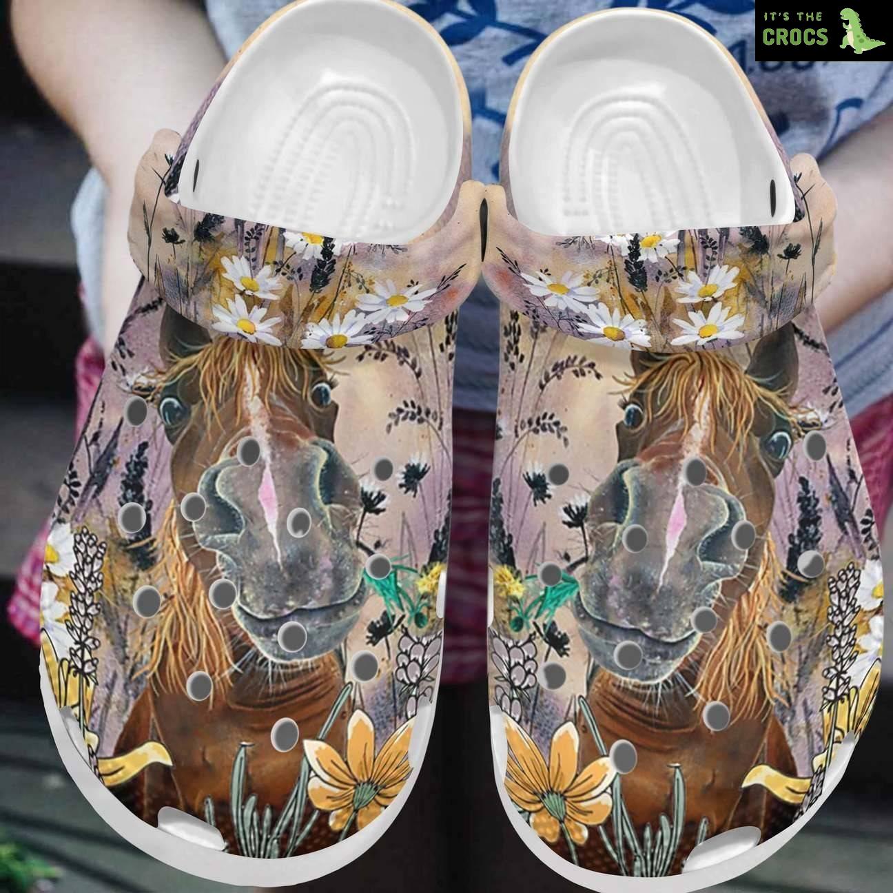 Horse Personalized Clog Custom Crocs Comfortablefashion Style Comfortable For Women Men Kid Print 3D Horse And Flowers