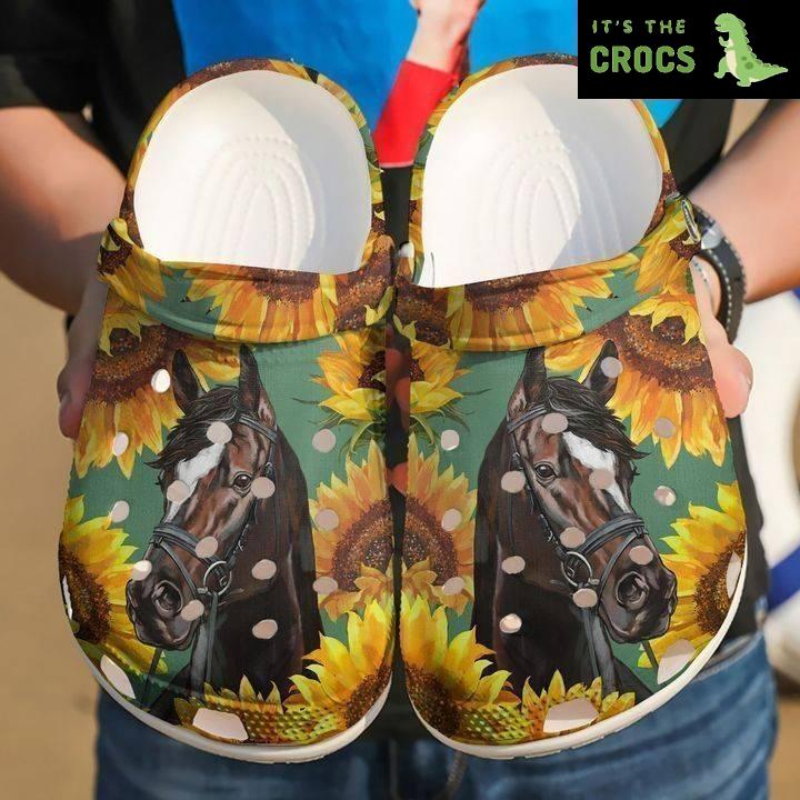 Horse Sunflower And Crocs Classic Clogs Shoes