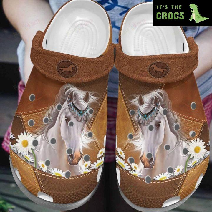 Horse White Sole Daisy Horse Crocs Classic Clogs Shoes