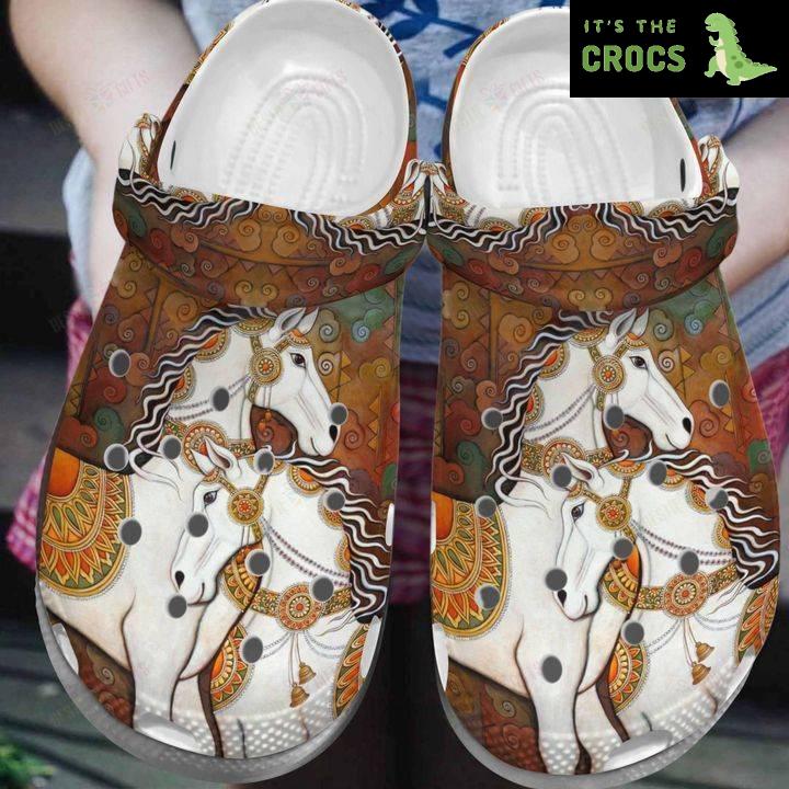 Horse White Sole Vintage Horse Couple Crocs Classic Clogs Shoes