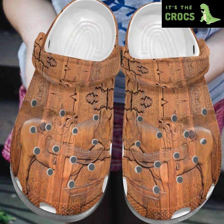 Horse White Sole Wooden Horse Crocs Classic Clogs Shoes